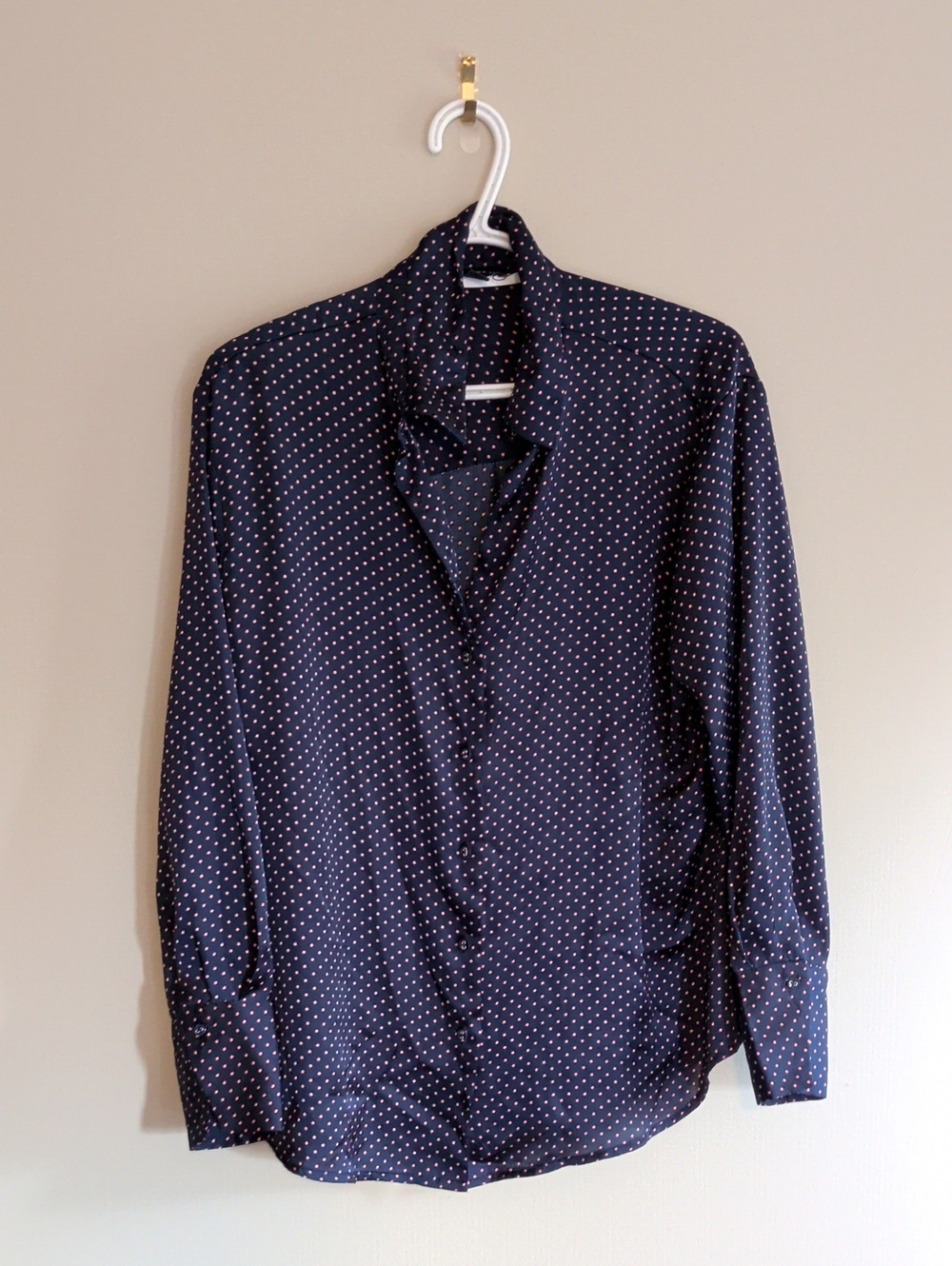 Women's Navy With Pink Polka Dot Button-Up Shirt